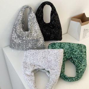 CUWEE Evening Bag Sequin Bag Shiny Purse Silver Shoulder Bag Portable Make Up Bag Blingbling Handbag Girls