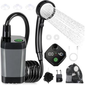 2025 New Portable Shower for Camping Spopal 6000mAh Rechargeable Camping Shower with Intelligent LED Display High Quality Outdoor Camp Pump for Hiking Travel Car Pet