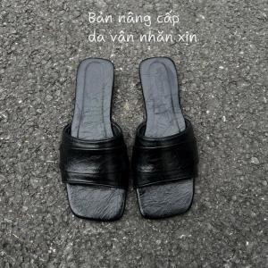 [BẢN ĐẸP] Dép lê nữ đế bệt quai ngang cách điệu chất liệu da vân nhăn CAO CẤP - YU74