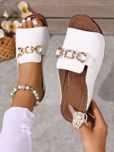 [Free Shipping] Plus-Size WomenS Summer New Casual Wedge-Heeled One-Strap Beach Sandals With Thick Soles