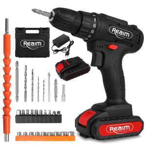 Reaim Cordless Impact Drill Set 588VF dengan Baterai Li-Ion dan Pembersihan Lubang Cepat