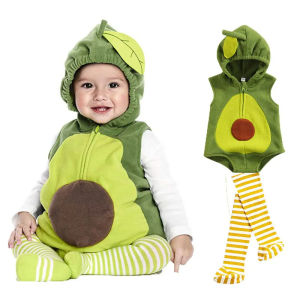 0-18M Baby Girl Boy Avocado Costume Infant Toddler Hoodie Bodysuit Short Romper Halloween Fancy Dress with Stockings