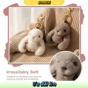 SHNGki Dễ thương sang trọng Bunny Keychain mềm Fluffy pompon thỏ túi quyến rũ cho các cặp vợ chồng Quà Tặng xe Keyring trang trí