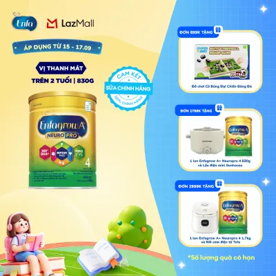 [CHỈ TỪ 15-17/09 MUA LÀ CÓ QUÀ] Sữa Bột Enfagrow A+ Neuropro 4 830g với DHA giúp phát triển não bộ cho Trẻ Từ 2 – 6 Tuổi
