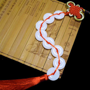 2.5CM 已开光 招财Natural Jade Eight White Jade String Pendant Safe Buckle Home Living Room Eight White Jade Buckle Chinese Knot Gift 天然玉石八白玉串吊坠平安扣居家客厅八白玉扣中国结礼物