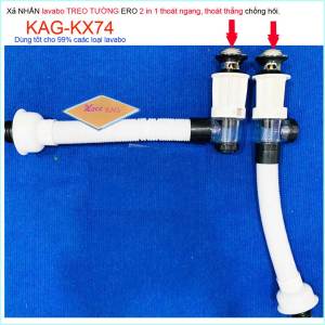Xả lavabo KAG-KX74 nhấn chậu sứ Treo TƯỜNG ERO 2 in 1 thoát ngang- thẳng chống hôi thoát nước nhanh lắp vừa 99% lavabo