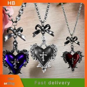 HB Y2k Bow Cross Heart Necklace For Girls Gothic Jewelry Vintage Accessories Rose Goth Collares Chain For Women Man Punk Necklace