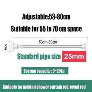 ✮Warranty★Ready Stock★ 50-80cm/110-200cm Telescopic 25mm Shower Curtain Rod Stainless Steel Curtain Rail Rod Tirai MandiClothes rail bathroom retractable clothes rail extra long curtain hanger nail-free clothes hanger