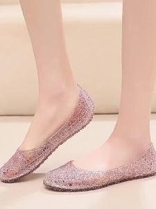 [Free Shipping] New Summer Crystal Sandals For Women Featuring A Hollowed-Out BirdS Nest Design Mesh Upper Closed-Toe Style Flat Sole And Beach-Friendly Jelly Shoe Design