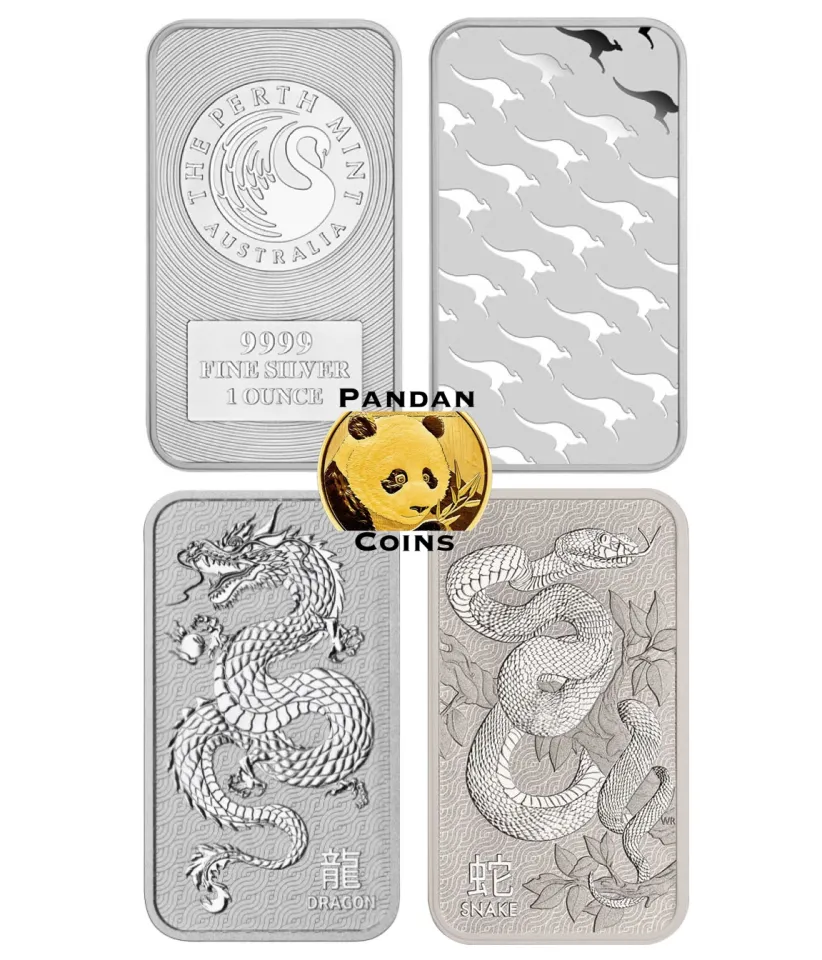 1oz Perth Mint 9999 Silver Bar Kangaroo / Lunar Dragon / Snake