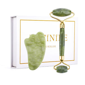 DECINIEE 100% Natural Aventurine Rose Quartz Jade Roller Horn Gua sha Scraping Board Slimming Face Lifting Facial Massager Facial Jade Stone Skin Beauty Care Set