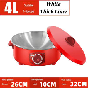 4L Electric Caldron Red Frying Pan 220V 1000W Non-stick Multifunctional Boiling Hot Pot Household Large Capacity 3Pin Plug Multi Cooker Elektrik Periuk