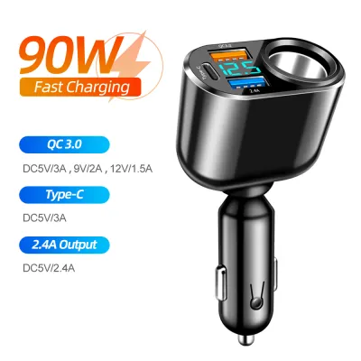 Kebidumei sạc điện dùng trên xe hơi 120W 3 trong 1 ci-garette Bộ chuyển đổi châm lửa sạc nhanh USB Bộ chia phích cắm cổng ổ cắm vôn kế đèn LED Phụ kiện điện tự động