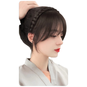 Y2K2 ซินเธติก ที่คาดผมหน้าม้าปลอม ที่คาดผมแบบถัก ขอบเรียบ คลิปออนแฮร์พีซ วัสดุจัดแต่งทรงผม ดำ ต่อผมแบบแบง ผู้หญิง