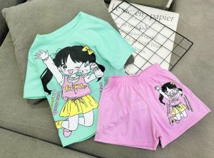 (11-40kg) đồ bộ bé gái - thun coton GAP chính phẩm mẫu tay ngắn quần đùi hình in siêu cưng -1011