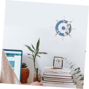 ARTIBETTER 23CM Vô lăng thuyền cổ điển bằng gỗ bánh lái thuyền đồ trang trí điêu khắc treo tường hình lưới đánh cá dùng để trang trí nhà theo chủ đề biển.