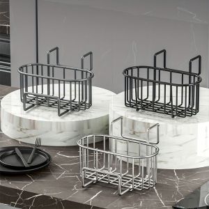 ROBERTA Wall Mounted Stainless Steel Sink Drain Basket Silver/Black/Grey Hanging Faucet Sponge Holder Multifunctional with Rod Soap Holder Rack Kitchen