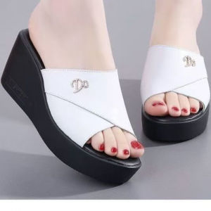 Free Shipping Summer New Fashion Versatile Comfortable Sandals Lightweight And Breathable WomenS Shoes Soft Leather Soft Sole Thick-Soled Wedge Heel Slippers