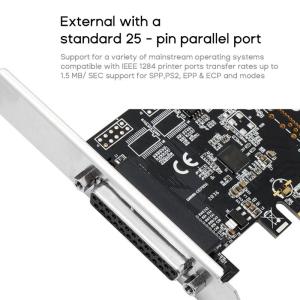 1-Port Parallel PCIe PCI Express to Parallel DB25 Adapter Desktop Expansion LPT Controller for Printers