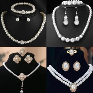 Fashional New Bride wedding three piece pearl earrings bracelet and necklace& Earrings Set for Party