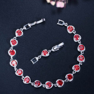 SEQUITO Stunning Silver Color Party Bangle Jewelry Hand Inlaid Multicolor Heart Shaped AAA CZ Zirconia Crystal Charm Chain Bracelet for Women Best Friends Gift B214