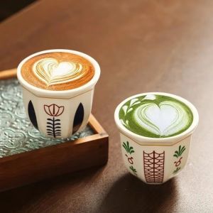 JIYAN2866 Ceramics Espresso Cups Anti-scald 180ml/250ml Coffee Cup  Art Flower Pattern Cappuccino Teacup Room Restaurant