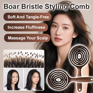 Womens long hair wet and dry pig bristle comb curry fluffy smooth hair head massage comb