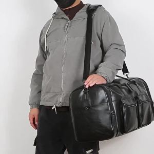 pu Túi du lịch nam da dung tích siêu lớn túi hành lý công tác kinh doanh túi xách tay đeo vai phong cách Hàn Quốc.