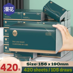 ManHua 4ply Facial Tissues 420 Sheets Thickened Pure Wood Pulp Tissue Paper Napkins Travel Size Travel Office Daily Use