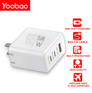 Yoobao Y-761A2C PD65W GaN Super Fast Charge 3 in 1 Type-C and USB-A Port Adapter Foldable Plug Design with 3C Certification