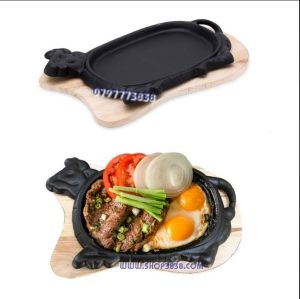 Bộ Chảo Bò Gang Nhỏ Nặng 1Kg2 Chống Dính Làm Bò Né Beesteak Kèm Đế Gỗ