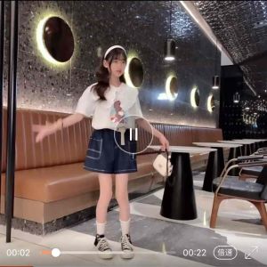 S03-04 Setelan baju kaos import dan celana pendek jeans anak perempuan terbaru