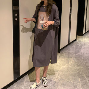 IELGY korean style casual plus size loose design slit dress for women