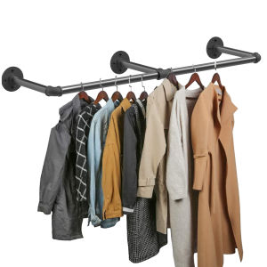 ราวแขวนผ้าติดผนัง ราวแขวนผ้าท่อเหล็ก ราวเหล็กแขวนผ้า 180cm Length Industrial Pipe Clothes Rack Space Saving Wall Mounted Hanging Garment Rack Detachable Clothing Rack ชั้นวางเสื้อผ้าเหล็ก