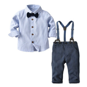 lontakids Baby Boys Clothing Set Plaid Stripe Shirt + Suspenders Pants+ Bowtie Gentleman Outfit Toddler Birthday Wedding Party Formal Casual Wear