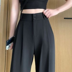 Front High-Waisted Wide-Legged Pants With Straight Buckle Super Good Shape