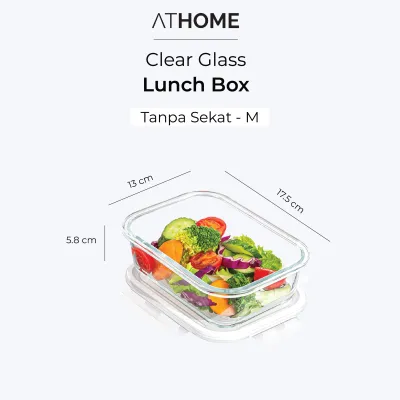 ATHOME Clear Glass Lunch Box / Kotak Makan Kaca Sekat Kedap Udara Anti Bocor