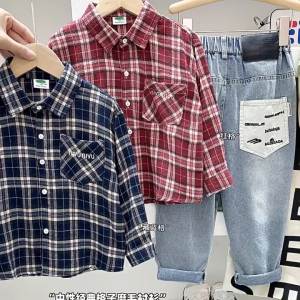 G7 Shirt for Boys and Girls 2025 New Baby Plaid Shirt Spring and Autumn Style Childrens Long Sleeve Fashionable Top Jacket Trendy 7/7