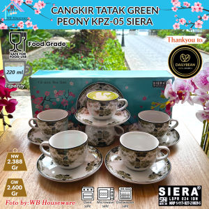 SIERA cangkir set 6 pasang motif green peony keramik / coffee tea set porcelain cup and saucer KPZ-05