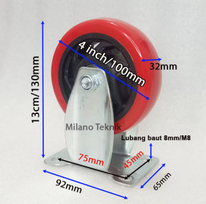 Roda 4 Inch PU TAIWAN + Double bearing Troli/Etalase Heavy Duty