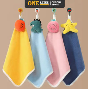 ONELINE Cute Cartoon Hanging Hand Towels Soft Plush Absorbent Childrens Kids Wipes Towel Kitchen Bathroom Wiper Cloths ( RANDOM )