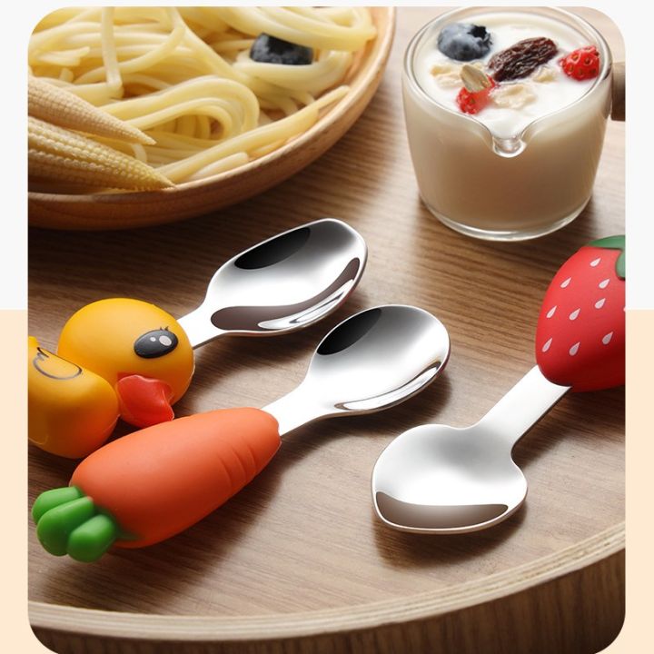 Carrot，Strawberry Shape Toddler Utensils with Case, Kids Spoons and