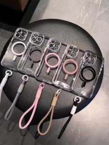 [Lanyard Case] Two Color Ice Crystal Magnetic Phone Case iPhone 16 Pro Max 15 14 13 12 Casing for iPhone Case Silicone Soft Shell TPU+PC Shockproof