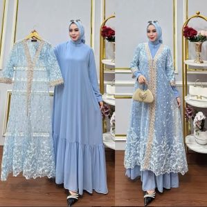 LESTARI SET DRESS Brukat Ceruty Gamis Lebaran 2024 Model Gamis Terbaru Dress Kondangan / Dress Brukat Plus Renda Outer Terpisah Full Furing Mewah Elegan
