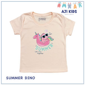 AJI Manila Girls Pastel Colored Graphic Tee with "Summer Dino" Print
