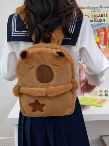 Ba lô hoạt hình capybara cho người yêu động vật và vải và nhiều ngăn thực tế túi đi học cho học sinh