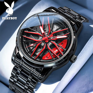PLAYBOY นาฬิกา ผู้ชาย แฟชั่น หน้าปัดหมุน เรืองแสง กันน้ำ นาฬิกาสปอร์ต พร้อมกล่องของขวัญ