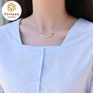 Viviann Original sterling silver New Jewelry Simple White Pearl Chain Choker Necklace For Women Fashion Gifts Pearl Beads Short Choker Necklace Trendy Summer White Beaded Chain on Neck Collar Fashion Jewelry