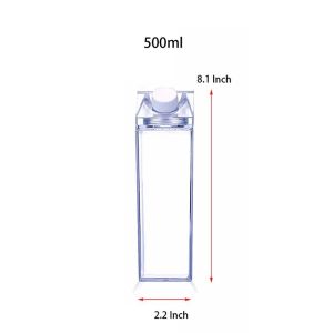 500/1000ML Acrylic Water Clear Transparent Bottle Stylish Milk Carton Shaped Water Bottle Milk Tea Juice Bottle