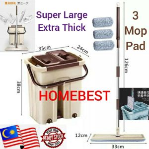 XXL 2in1 Scratch Mop with Bucket and Mop Pads Spin Mop - Self-Wash and Squeeze Dry Flat Mop